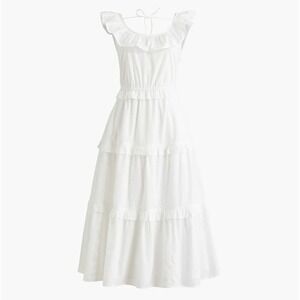 J.Crew White Eyelet tiered Midi Swiss Dot Dress Sleeveless Summer‎ Size 6P